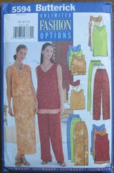5594 BUTTERICK V-TOP LENGTHS, LONG SKIRT, PANTS PATTERN 12-16, 18-22